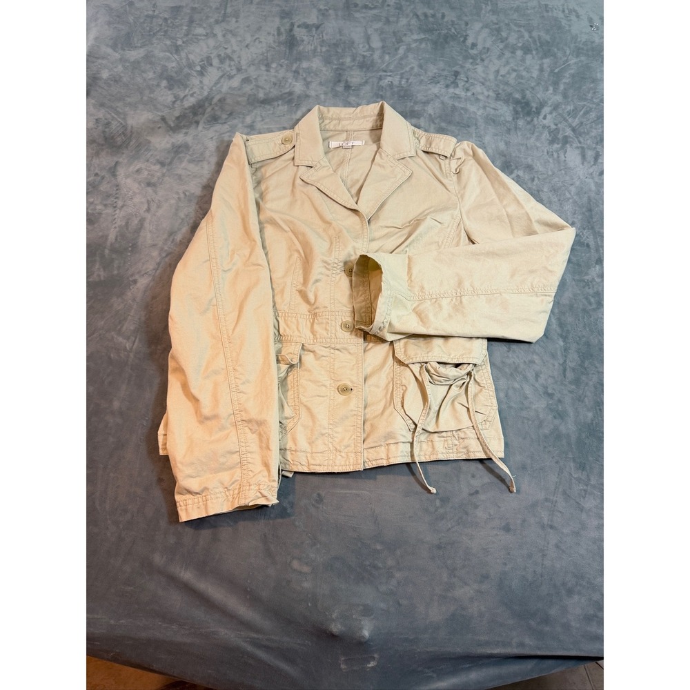 Ann Taylor LOFT Khaki Utility Jacket Tan Button Front Cargo Pocket Large